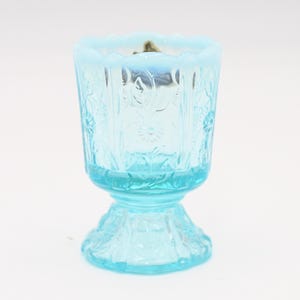Vintage Fenton Aqua Blue Opalescent Glass Paneled Daisy Zahnstocher Votivhalter Mit Originalem Aufkleber
