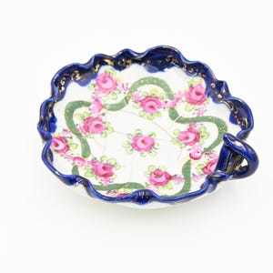 Vintage / Antique Hand-painted Nippon? Bowl Japan Cobalt Blue Pink Roses