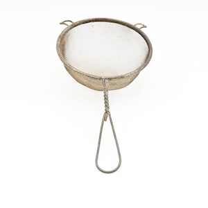 Vintage .  Metal Loop Handle Colander Strainer Sieve Industrial Kitchen +
