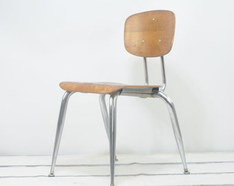 Vintage Bent Wood and Chrome Metal Desk Chair School Chair