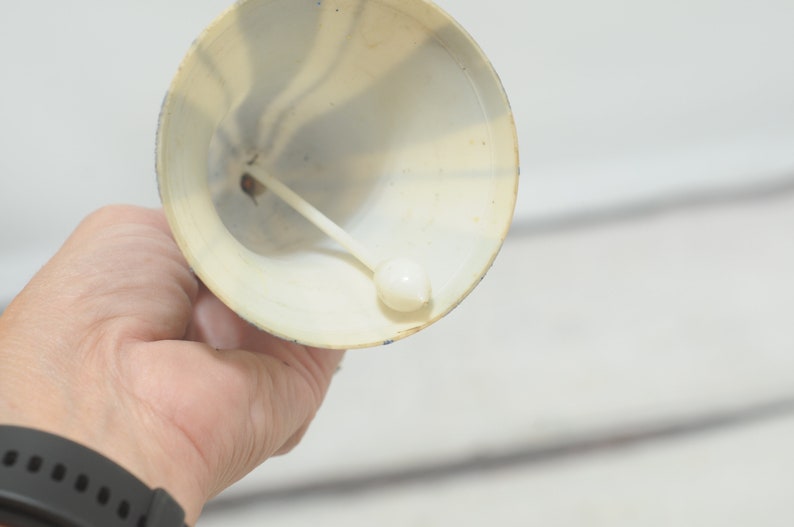 Vintage Christmas Ornament Large Plastic Bell off White With Blue