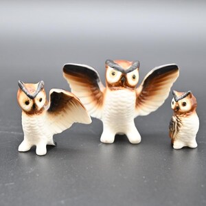 3 Piece Vintage Owl Family with Outstretched Wings Bone China Made in Japan