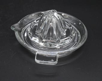 Vintage Heavy Clear Ribbed Glass Handled Juicer Reamer 5" EXC Cond #5