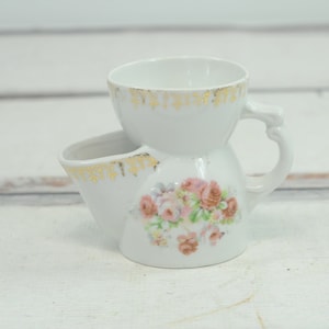 Vintage Porcelain Ceramic Shaving Scuttle Cup Painted Mustache China Mug Cup Pink Floral