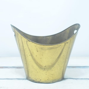 Vintage Large Brass Storage Vessel, Planter, Pot,Trash Can With Cut Out Handles