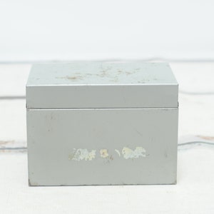 Vintage Gris Metal Recipe Box Hinged Lid File Index Card Box 6x4 Index Card File