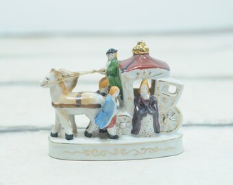 Vintage Victorian Horse Drawn Carriage and Riders Porcelain Figurine Statue Made in Japan