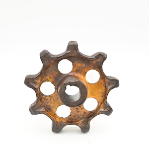 Vintage Yellow Industrial . Iron Wheel Gear Industrial Salvage Fabulous 5.25&quot; MM 998 Farm Tractor Gear Industrial Art Urban Art  #2