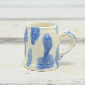 Small Vintage Stoneware Mug/Cup BLUE Sponge Ware Marked 1959 Jim Dandy