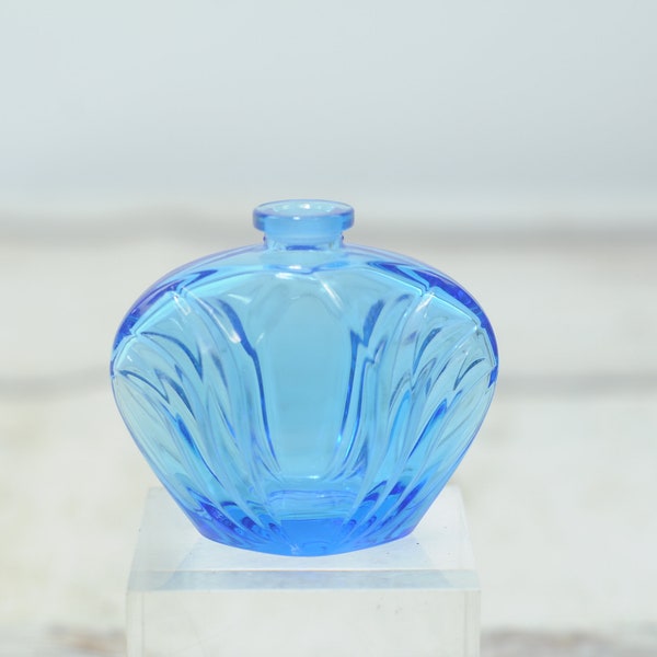 Vintage . Cobalt Blue Water Lily Avon Perfume Bottle Art Deco Style  WO/Stopper