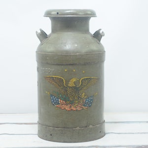 Rare Vintage . Meadow Brook Dairy Can Cream Can Dairy 10 Gallon Rusty Milk Can Eagle Image