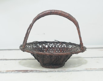 Cesta decorativa de bambú Ikebana japonesa tejida a mano antigua para arreglos florales +