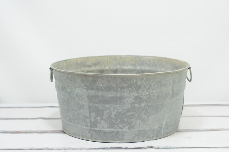 Galvanized Tub Wash Tub 3 Washtub Wheeling Bucket Metal Handle Galvanized Garden Planter Photo Prop 2 image 1