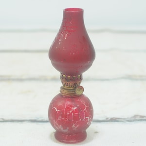 Vintage . Beautiful Small Ruby Red Glass Kerosene Oil Lamp Made In Japan