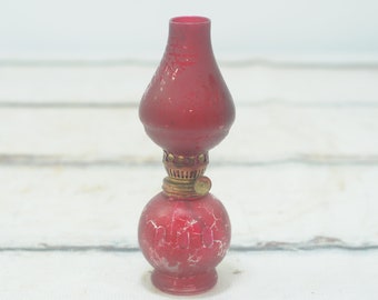 Vintage . Beautiful Small Ruby Red Glass Kerosene Oil Lamp Made In Japan