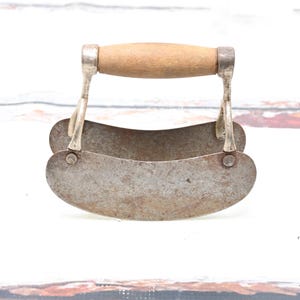 Vintage . Multi Blade Steel Food Chopper Wood Handle Kitchen Utensil
