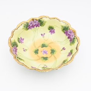 Vintage / Antique Hand-painted Nippon Bowl Japan Purple Pansy Flowers Gold Trim