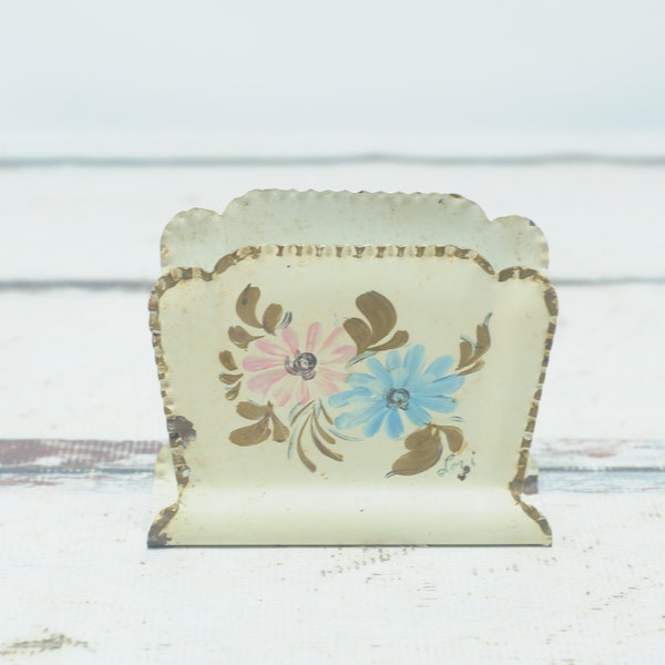 Vintage Farber And Shlevin Hand Painted Decorative Metal Tole Painted Napkin Holder Bill Mail Holder