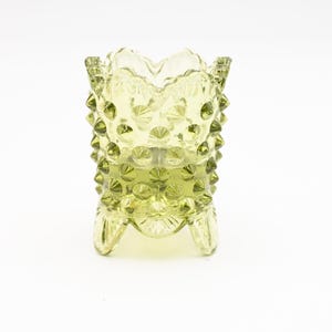 Vintage FENTON Hobnail Toothpick Holder Green Art Glass 2 7/8 Inches Tall