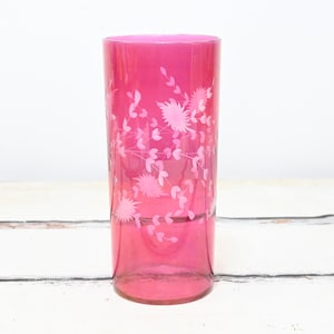 Vintage Cranberry Flash Glass Flowers Cut To Clear Glass 12.25&quot;H
