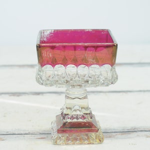 Vintage . Indiana Glass Square Footed Candy Dish Cranberry Ruby Flash No Lid