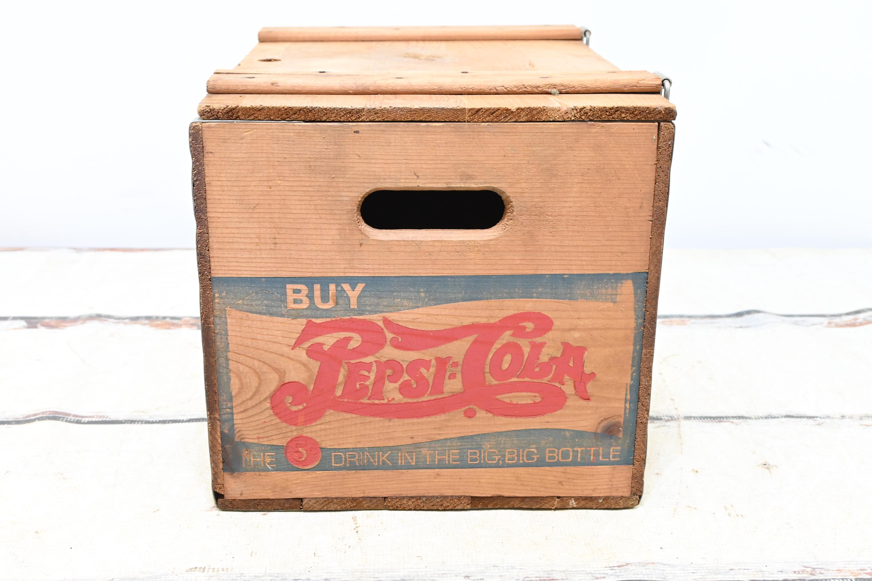 Vintage Wood Pepsi Cola Double Dot Crate With Lid Made by Gideon