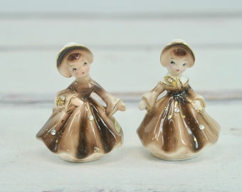 Vintage Enesco zout peper shakers Golden Girls in bruin verzamelporselein gemaakt in Japan