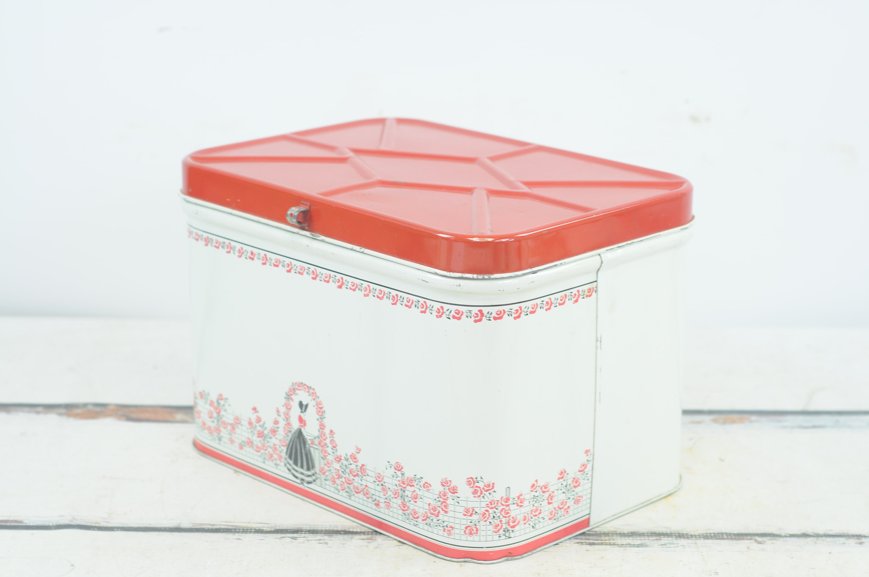 Vintage . Bread Box Vintage White and Red Bread Box Bread Etsy