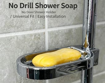 Drill-Free Shower Soap Holder, Universal Fit for 20-25mm Poles, Rustproof Bathroom Soap Dish, Easy Installation