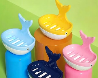 Kids Friendly Whale Soap Holder, Quick Drying Wall Mount, Cute Drainage Soap Dish for Bathroom