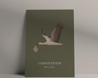 Baby Birth Announcement Template | Minimalist Boho Stork Design (Instant Download)