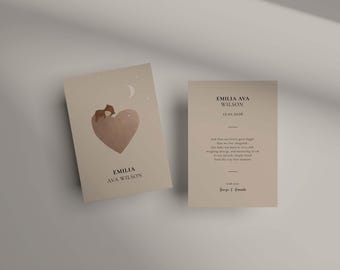 Baby Birth Announcement Template | Editable Canva Card | Modern Minimal Design | Illustration | Boy and Girl