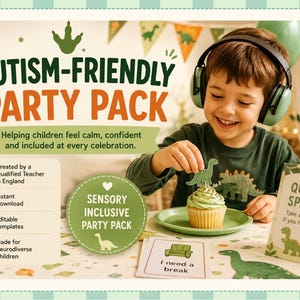 Autismevriendelijk dinosaurusfeestpakket | Sensory-inclusive afdrukbare bundel (digitale download)