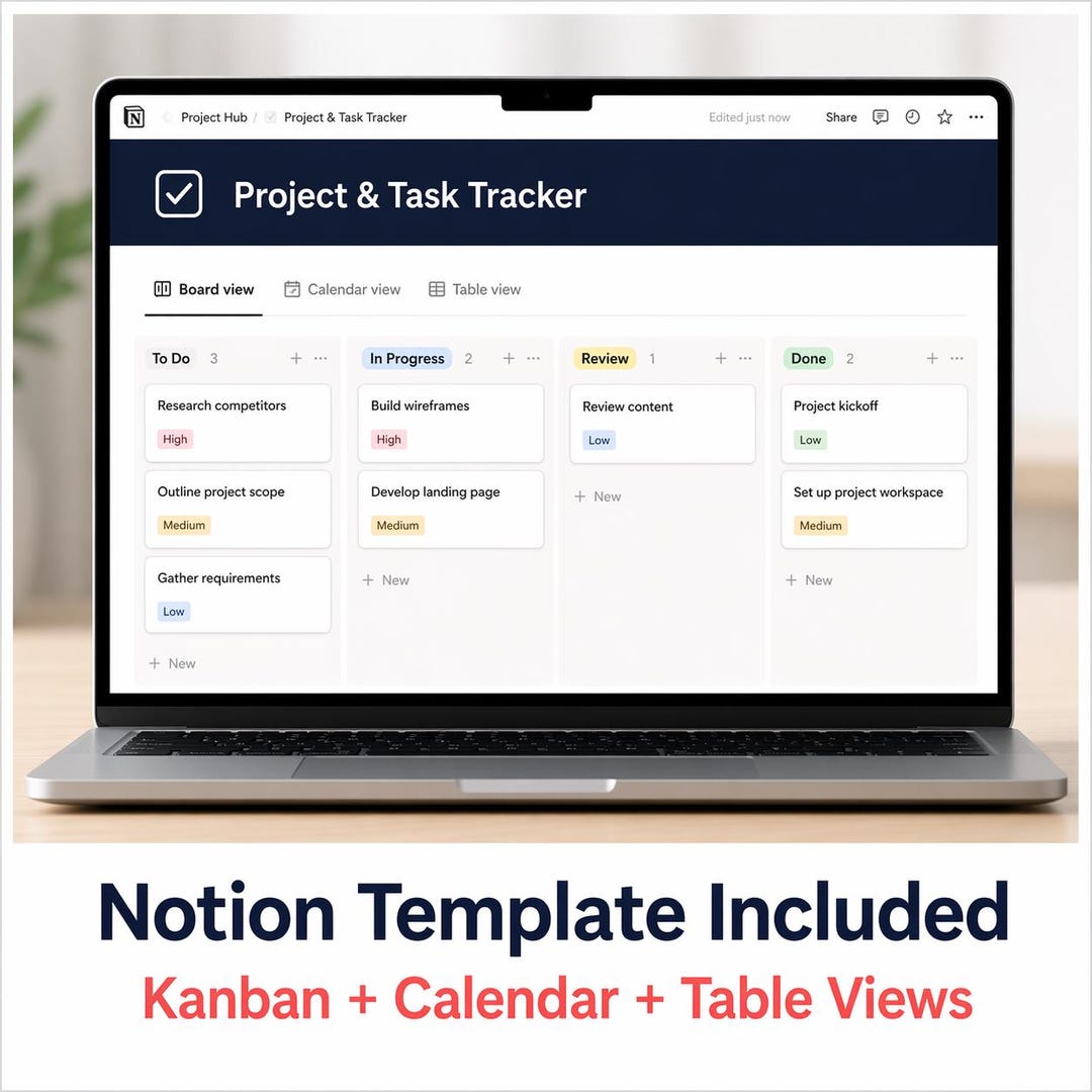Project Task Tracker Notion Template, Kanban Board for Freelancers ...
