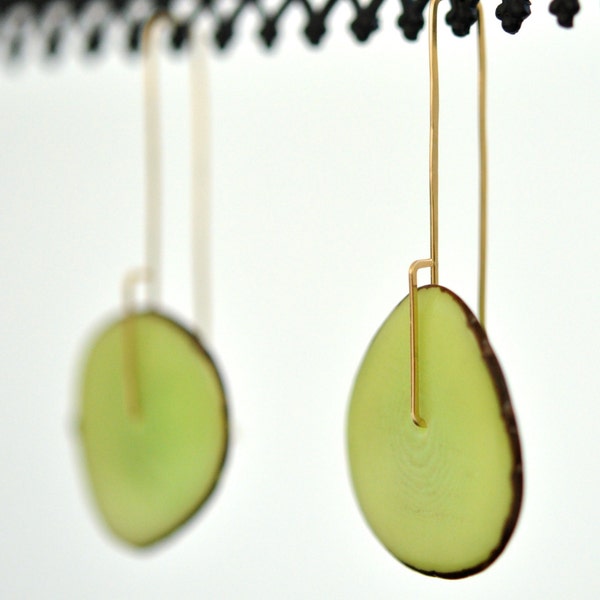 Tagua Nut Earrings - Tagua Earrings - Tagua and Gold fill Earrings - Rectangular Earrings - Green tea Earrings - Personalized Earrings - Fun