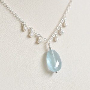 Aquamarin Halskette - Süßwasser Perle Halskette - März Birthstone Schmuck - Baby blau Halskette - Edelstein Halskette - Sterling Silber Halskette