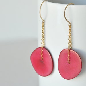 Tagua Earrings - Pink Tagua Nut Earrings - Gold filled Earrings - Chain Earrings - Customizable Earrings - Personalized Earrings - Valentine