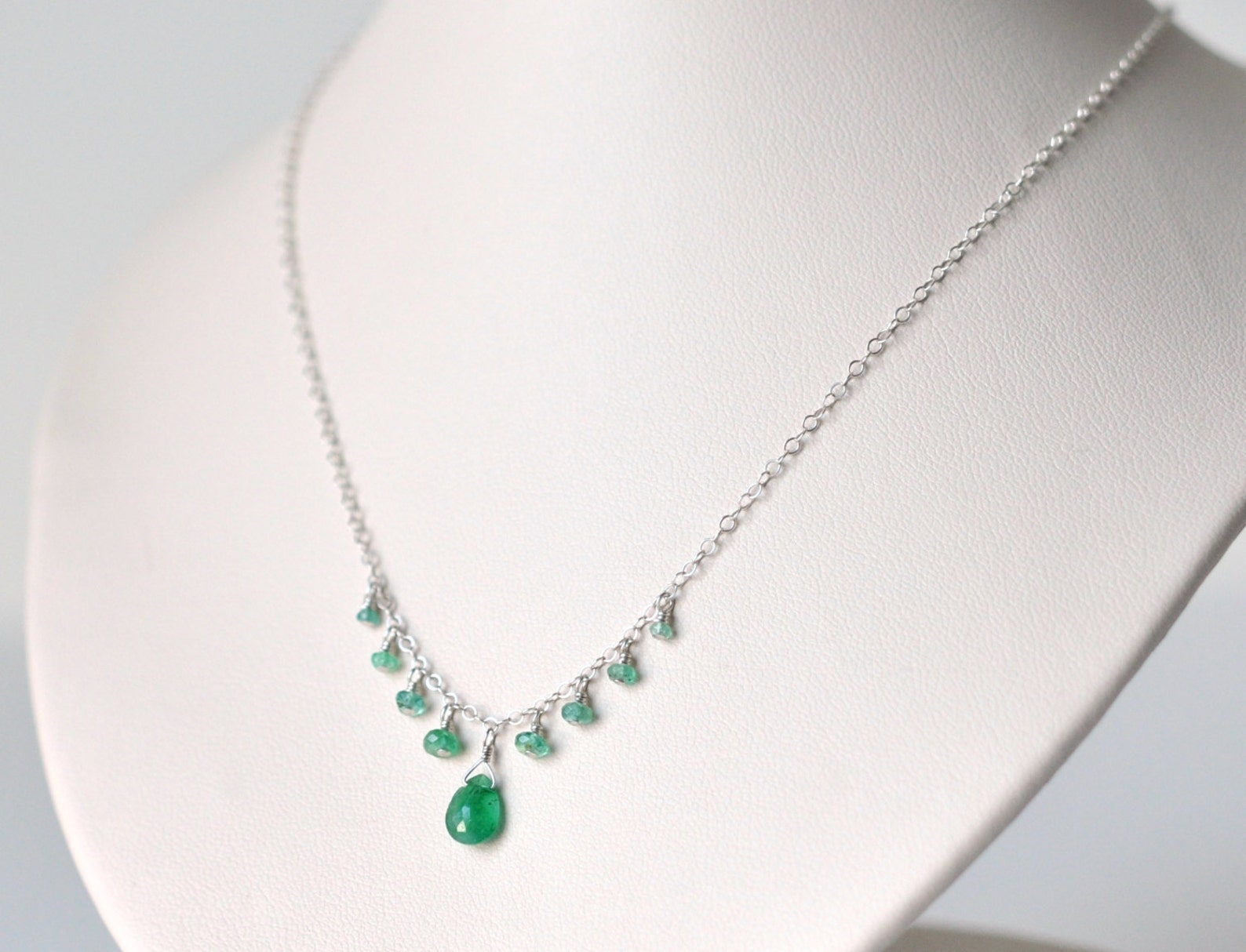 Genuine Emerald Necklace Sterling Silver Necklace Emerald Etsy