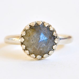 Labradorite Ring - Sterling Silver Ring - Gemstone Ring - Cocktail Ring - Blue Ring - Gray Grey Ring - Green Ring - Earthy Gemstone Ring