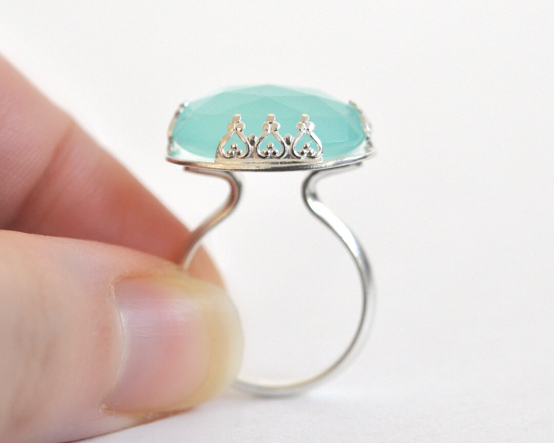Aqua Chalcedony Large Statement Cocktail Ring Sterling Silver Gold Plated for Women main image 0