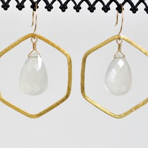 Hexagon Earrings- White Chalcedony Earrings- Geometric Earrings- Gemstone Teardrop Earrings- Gold Vermeil Earrings- White Gemstone Earrings