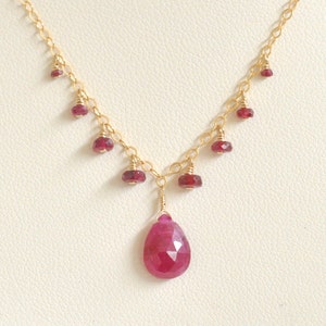 Genuine Ruby Necklace- 14k Gold Filled Necklace- Red Rubies Necklace- Natural Ruby Necklace- Dainty Delicate Necklace- Gold Fill and Rubies