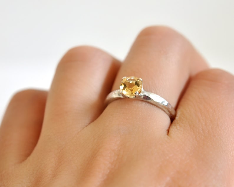 Citrine Ring Prong Ring Gemstone Ring November Birthstone Gits for Women Argentium Sterling Silver Ring Yellow Ring Solitaire Ring