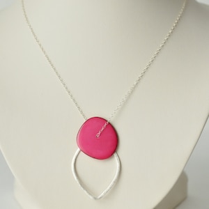 Hot Pink Necklace- Sterling Silver Necklace- Tagua Nut Necklace- Tagua Necklace- Silver Pendant Necklace- Customizable Bridesmaid Necklace