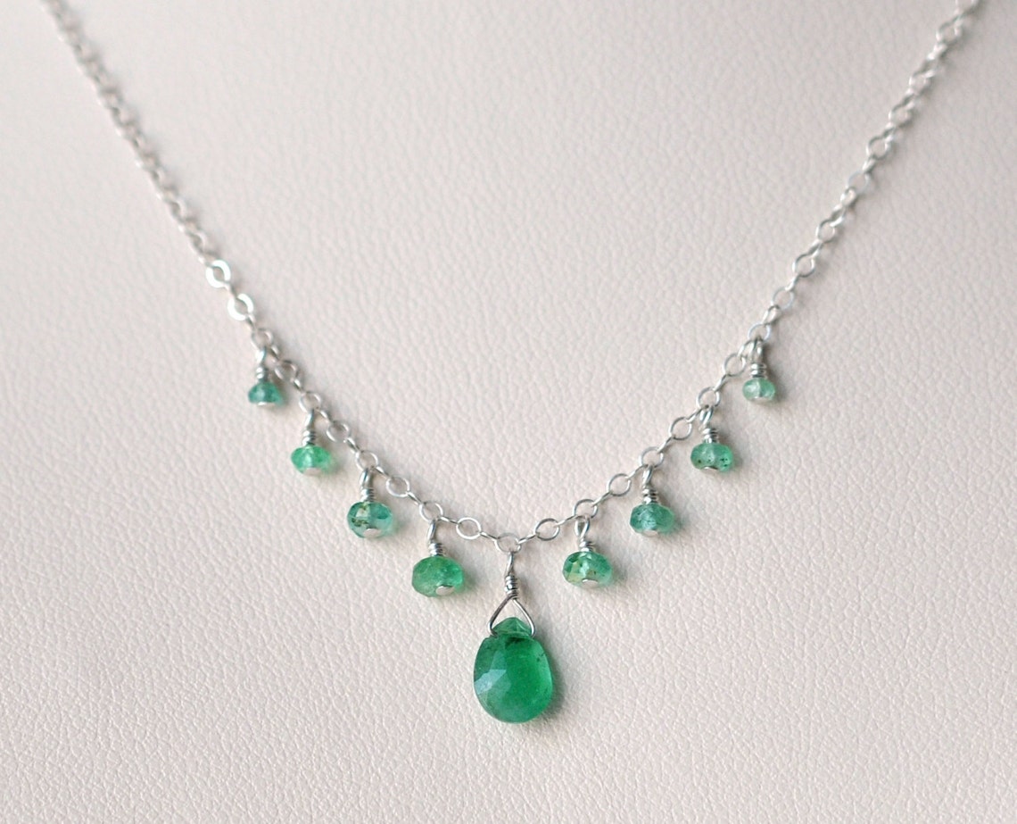 Genuine Emerald Necklace Sterling Silver Necklace Emerald Etsy