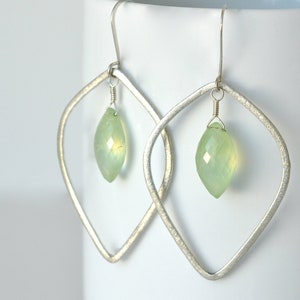 Tea Green Gemstone Earrings- Prehnite Earrings- Sterling Silver Earrings- Exotic Earrings- Tea Green Earrings- Mint Green Earrings - Spring