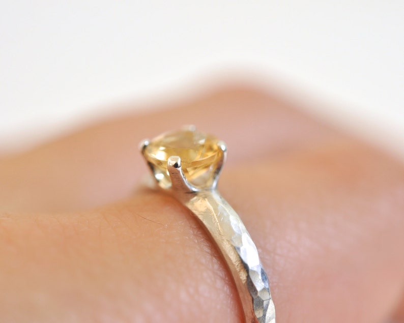 Citrine Ring Prong Ring Gemstone Ring November Birthstone Gits for Women Argentium Sterling Silver Ring Yellow Ring Solitaire Ring