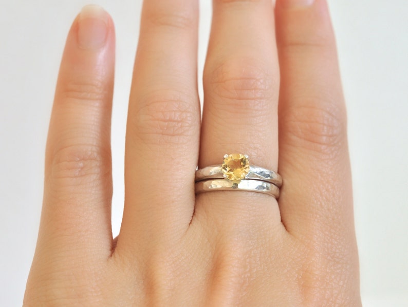 Citrine Ring Prong Ring Gemstone Ring November Birthstone Gits for Women Argentium Sterling Silver Ring Yellow Ring Solitaire Ring