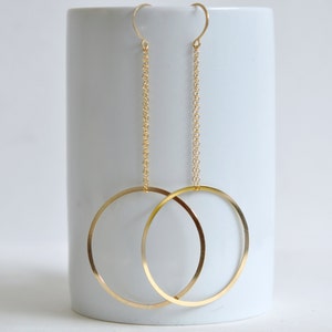 Circle Earrings- Geometric Earrings- 14k Gold Filled Earrings- Sculptural Earrings- Statement Earrings- Extra Long Earrings- Fun Earrings