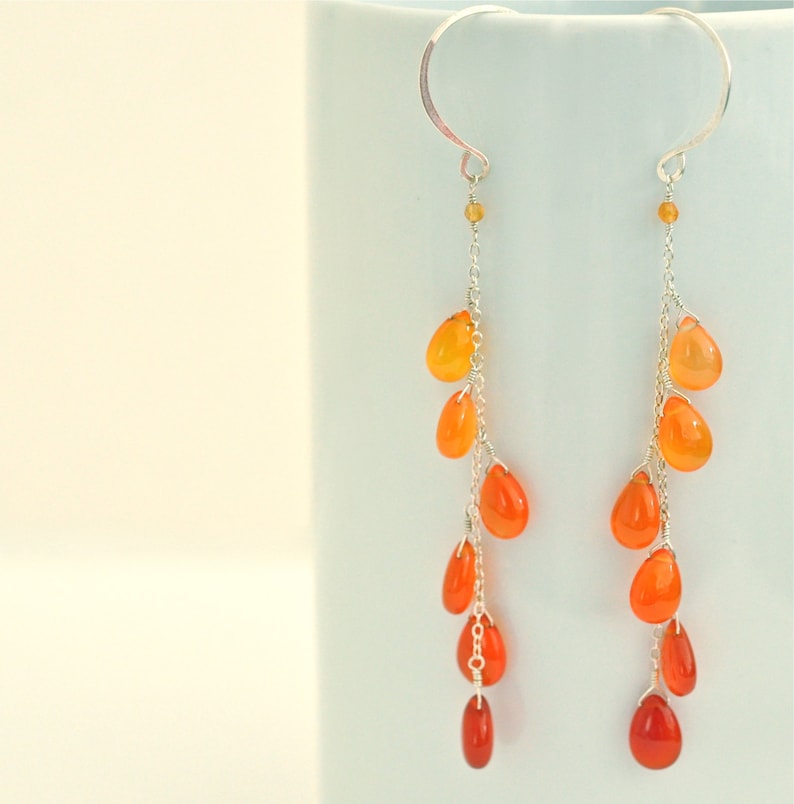 Carnelian Earrings Orange Chalcedony Earrings Women/'s Statement Jewelry Colorful Teardrops Gifts for Her Orange Gemstone Earrings